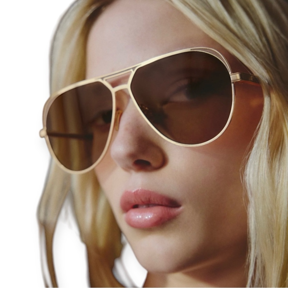 QUAY Open Tab Sunglasses Brushed Gold Doe Frame Tan Lens Aviators Unisex NWT